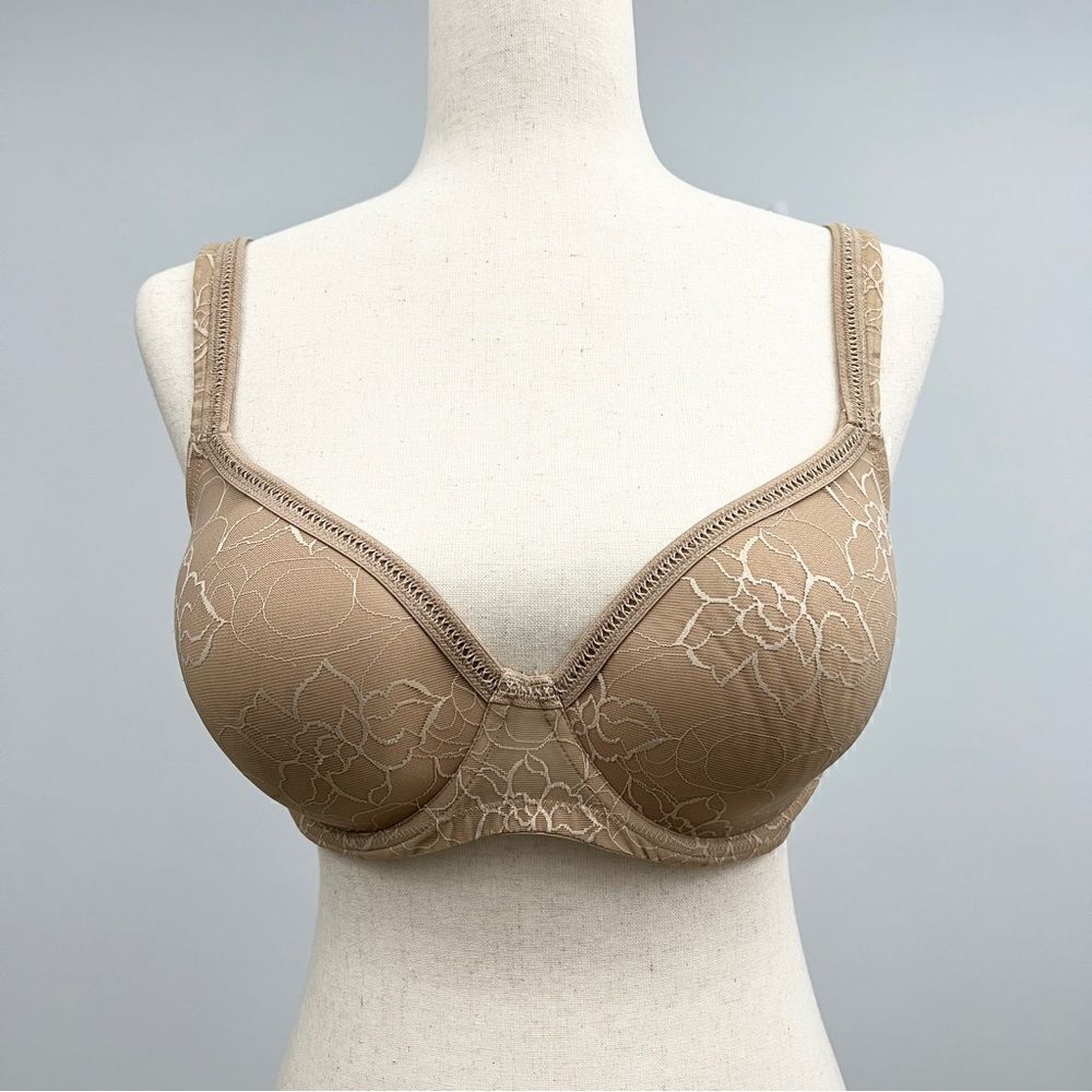 Soma Intimates Tan Floral Lace Overlay Bra 34DD Gorgeous Trim Feminine